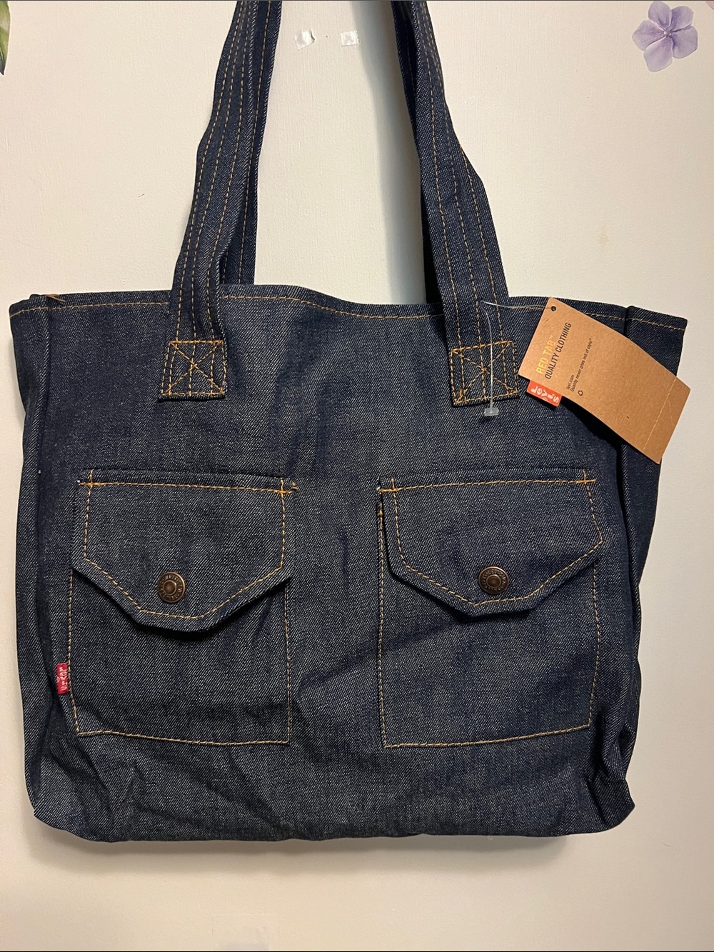 Vintage Levi's Dark Indigo Denim Messenger Tote with Front Flap Pockets